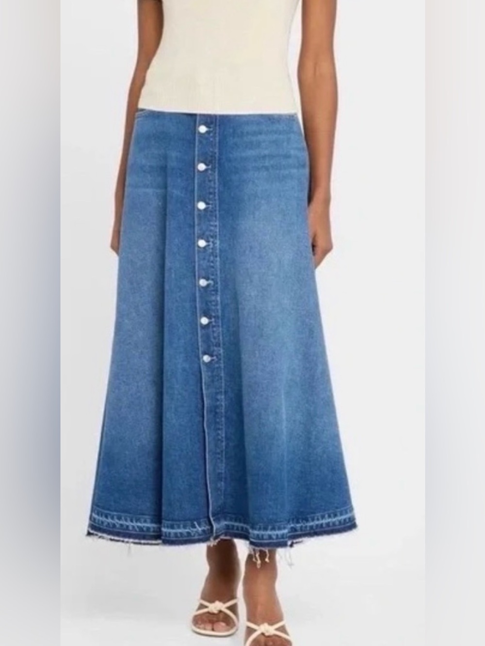 NWT Paige Vintage Denim Maren Skirt Button Front Fray Hem Size 34